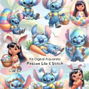 Pacote Páscoa Stitch: Arquivos PNG para Sublimação