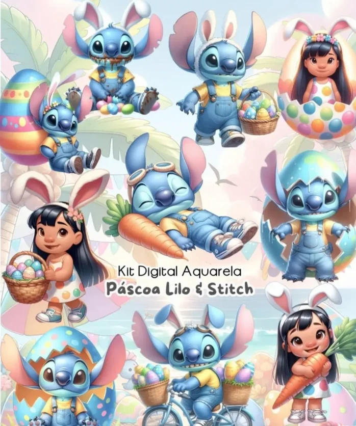 Pacote Páscoa Stitch: Arquivos PNG para Sublimação