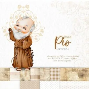 Padre Pio Kit Digital Santinhos Ilustrações Png em Aquarela