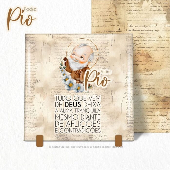 Padre Pio Kit Digital Santinhos Ilustrações Png em Aquarela
