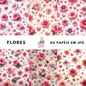 Papéis Digitais Florais Aquarela para Sublimação e Convites 12 papeis digitais flores jpeg