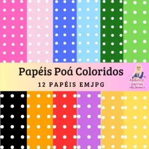 Papéis Digitais Poá Fundos Coloridos - Jpg 18 Papéis Digitais Poá Fundos Coloridos - Jpg