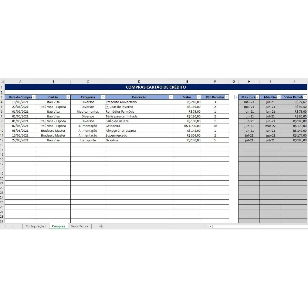 Planilha Excel Finanças Pessoais + Cartão de Crédito 4 Planilha Conciliação Cartão de Crédido Simples e Pática