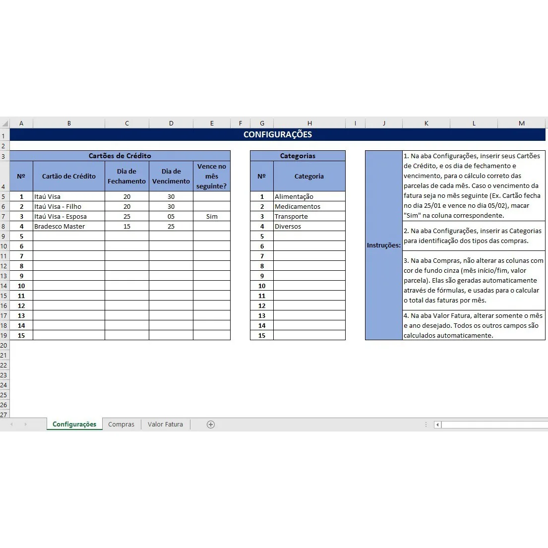 Planilha Excel Finanças Pessoais + Cartão de Crédito 3 Planilha Conciliação Cartão de Crédido Simples e Pática