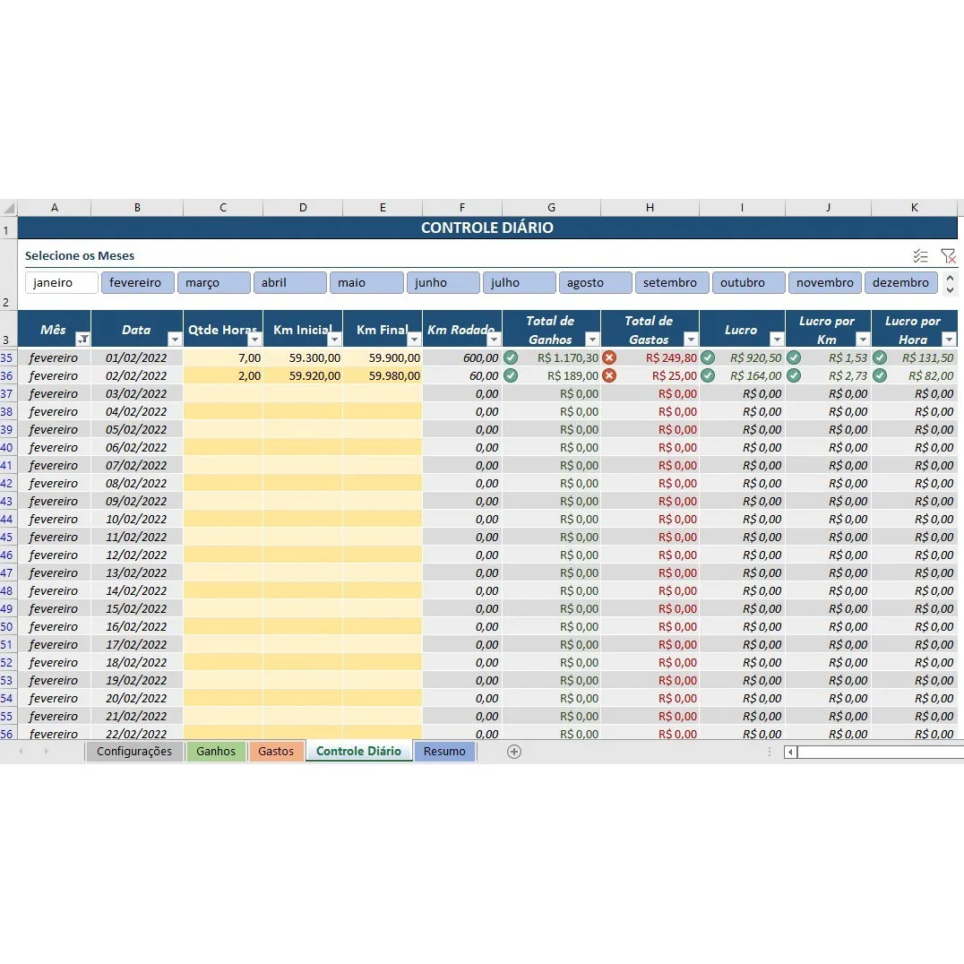 Planilha Controle Motorista Aplicativo Uber Taxi 99 Cabify