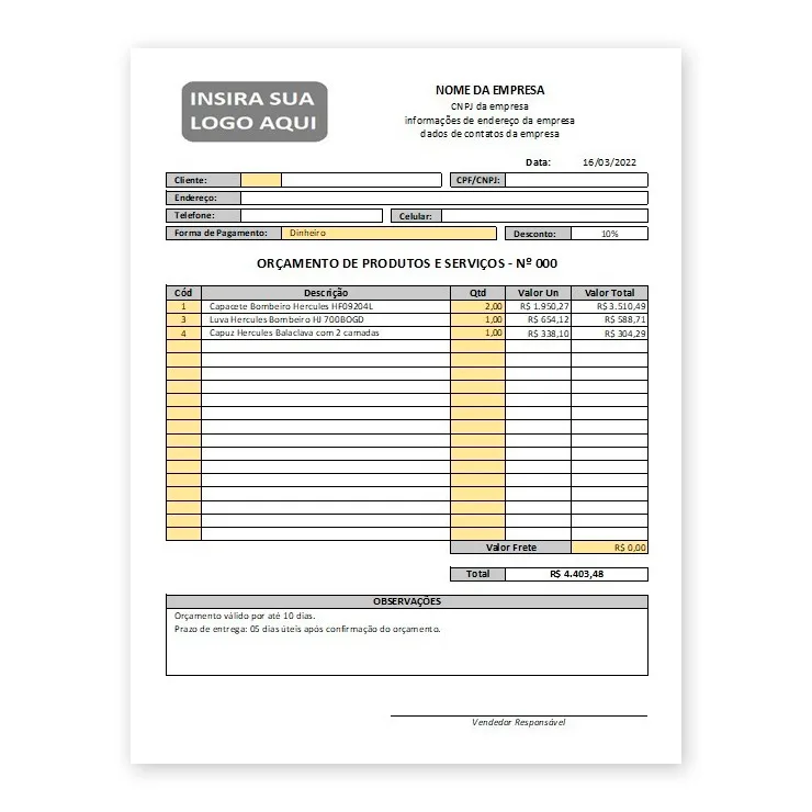 Planilha Modelo Orçamento Serviços e Produtos Em Excel 1 Planilha Modelo Orçamento Serviços e Produtos Em Excel