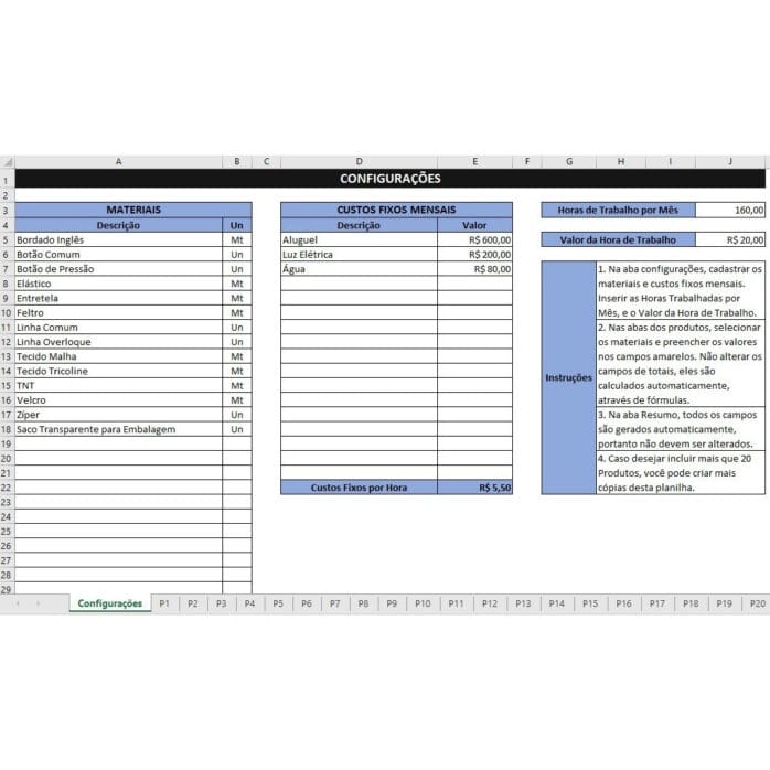 Planilha Precificação Produtos Com Cálculo de Materiais