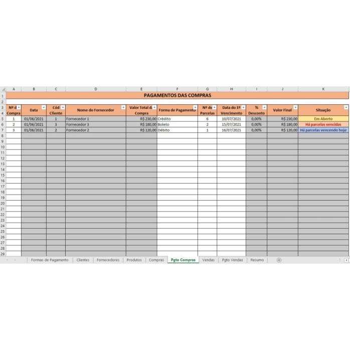 Planilha Produtos Compras Vendas Clientes Fornecedores