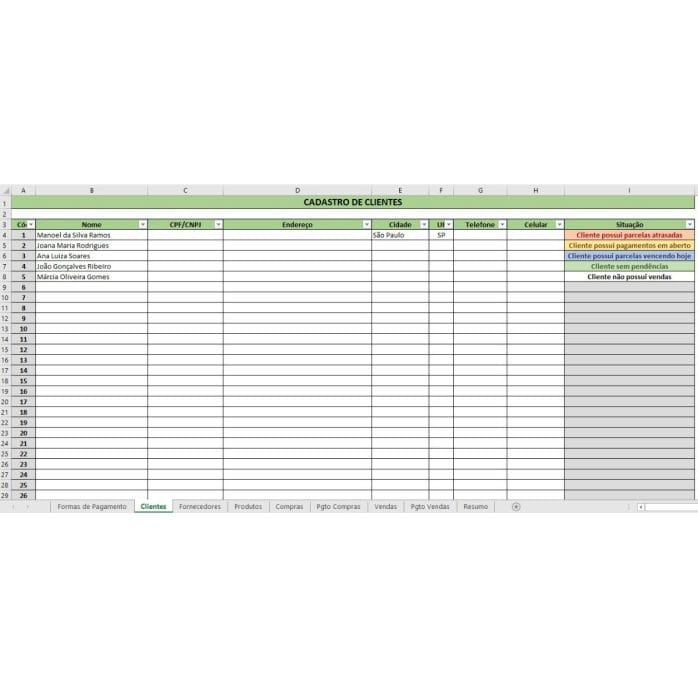 Planilha Produtos Compras Vendas Clientes Fornecedores