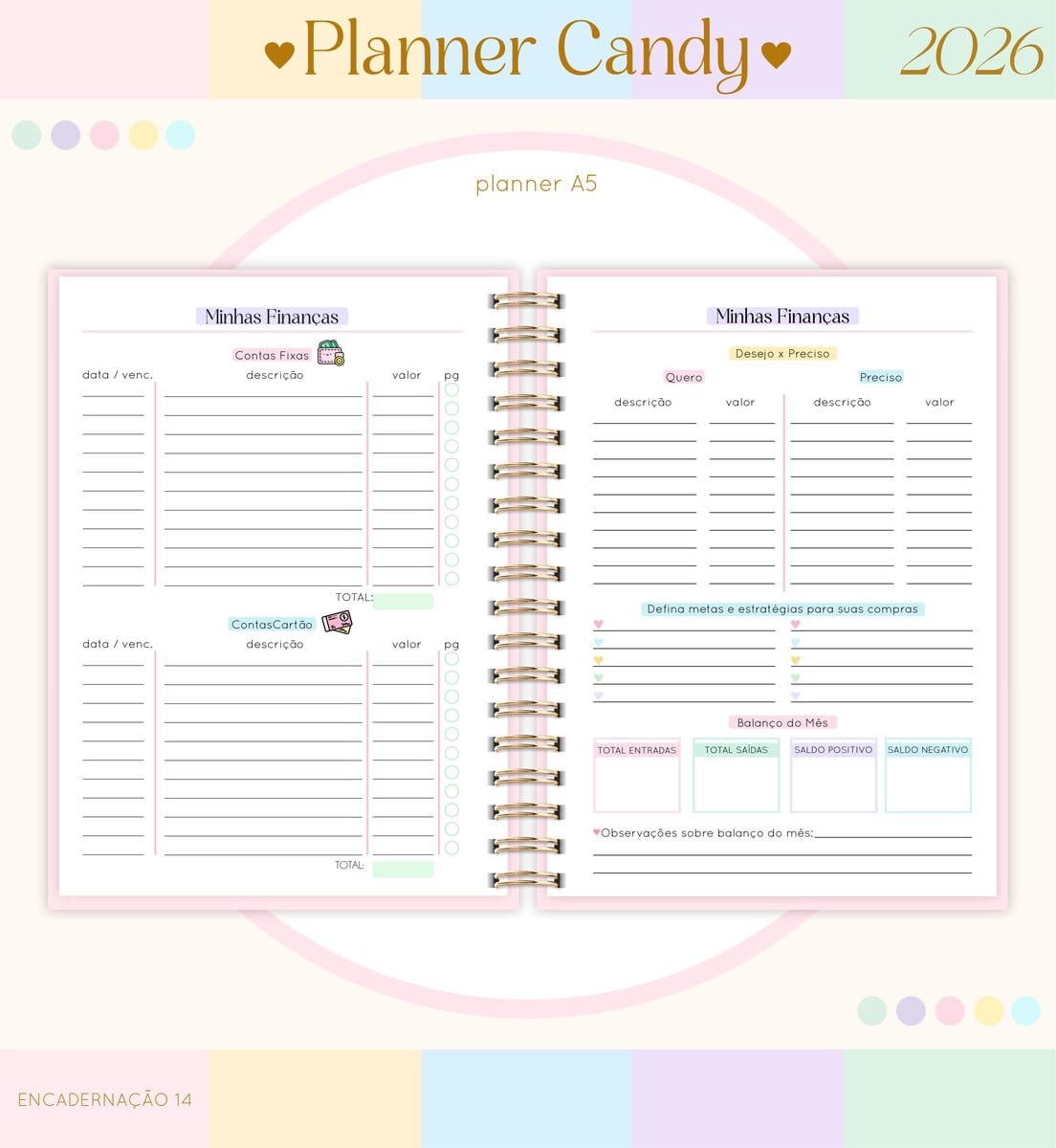 Kit Digital Planner Candy A5 2026 para Personalizar 4 Kit Digital Planner Candy A5 2026 para Personalizar - Imagem 4