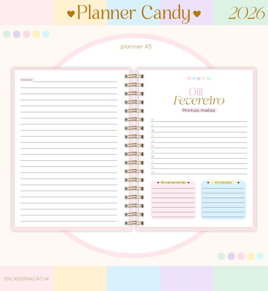 Kit Digital Planner Candy A5 2026 para Personalizar 5 Kit Digital Planner Candy A5 2026 para Personalizar - Imagem 5