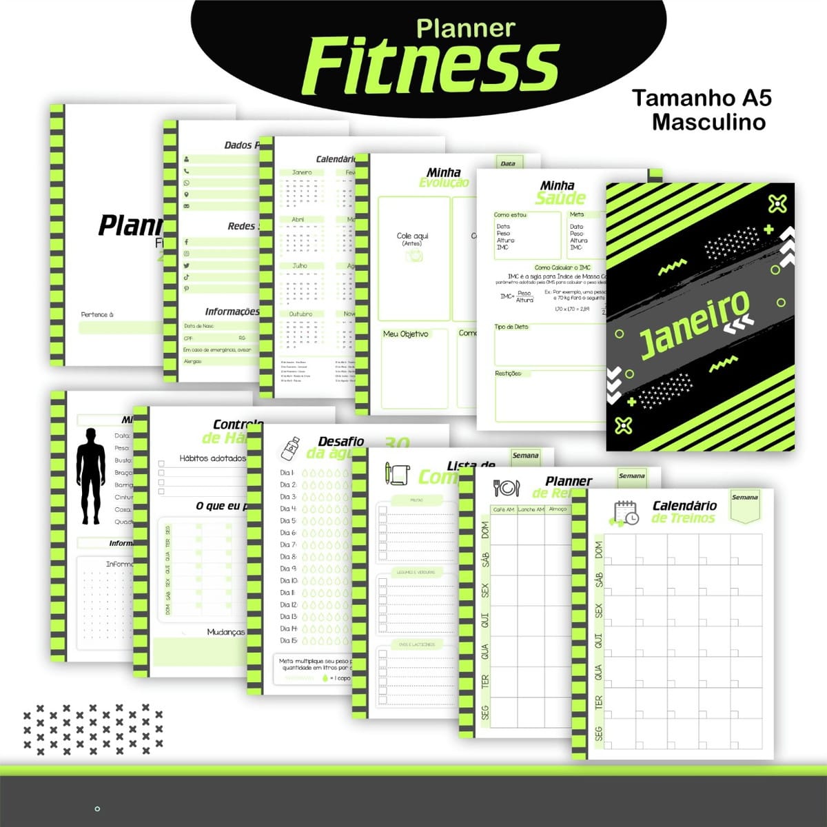 Planner Fitness Masculino Verde Digital Personalizado 2 Planner Fitness Masculino Verde Digital Personalizado - Imagem 2