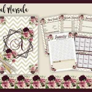 Planner Floral Marsala Digital para Imprimir e Personalizar
