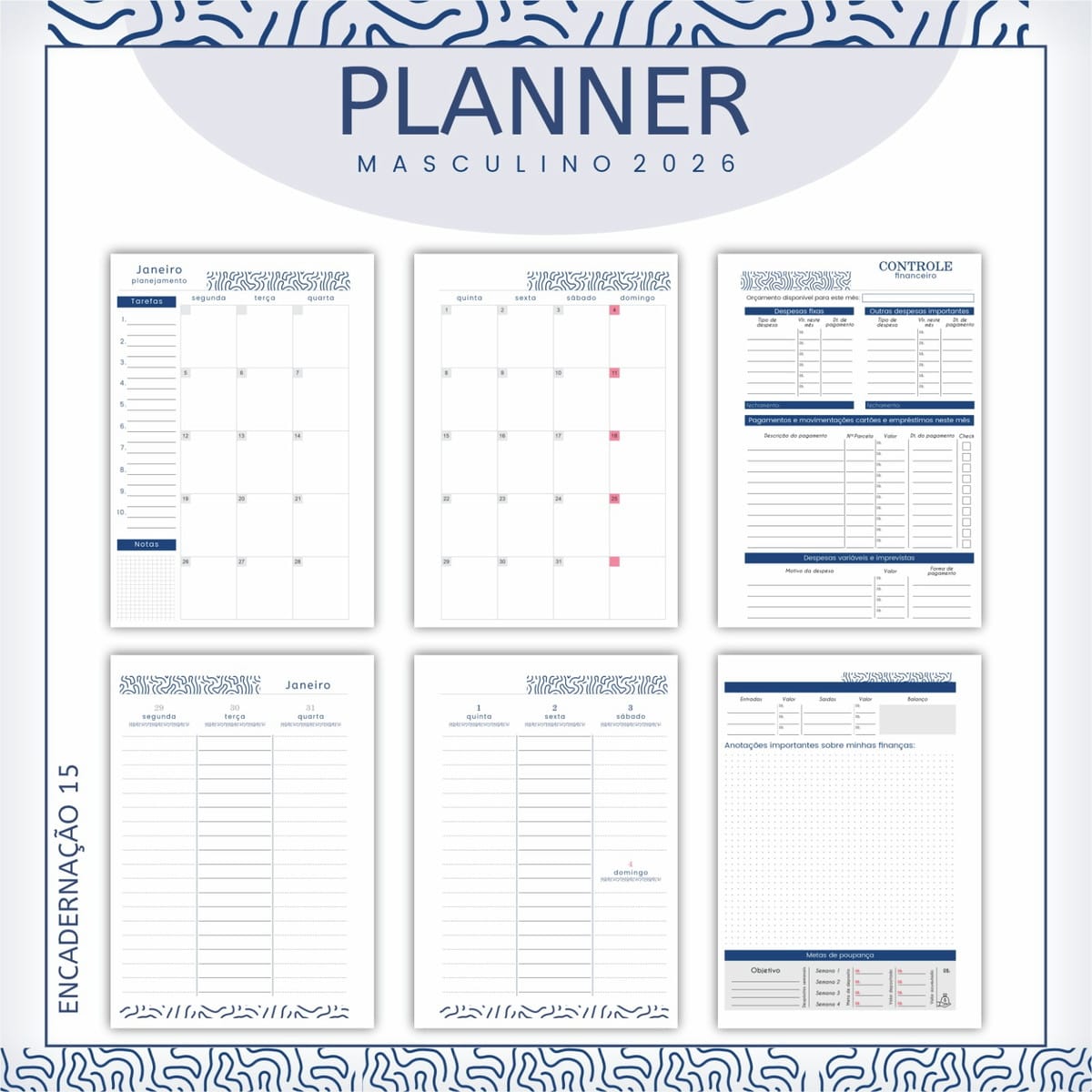 Planner Masculino 2026 Digital para Imprimir e Revender 4 Planner Masculino 2026 Digital para Imprimir e Revender - Imagem 4