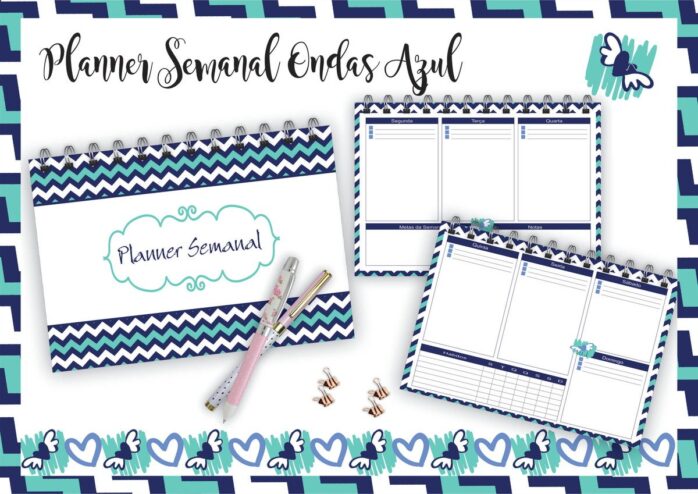 Planner Semanal Horizontal Ondas Azuis