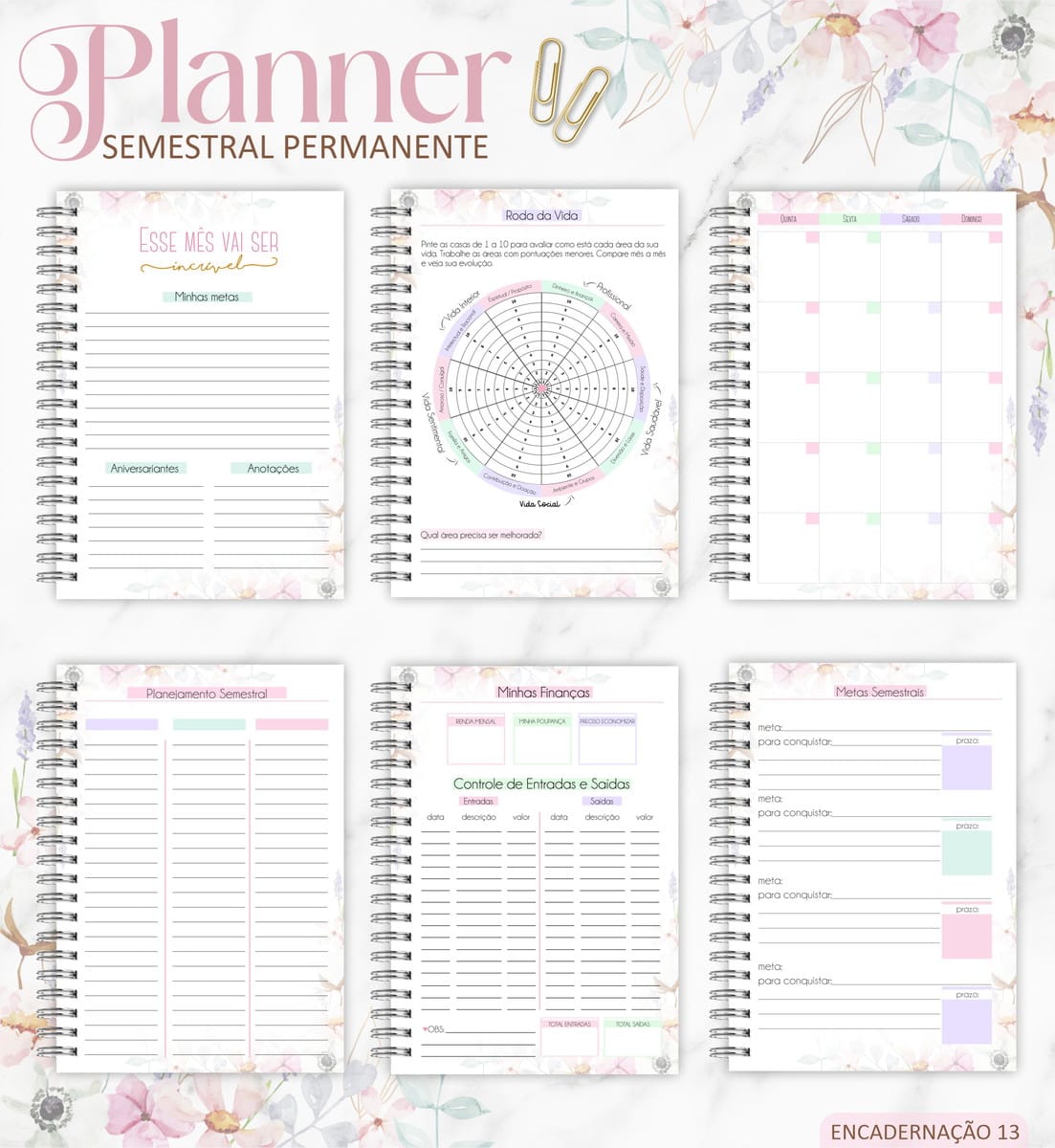 Planner Semestral Digital Floral Vintage para Imprimir 2 Planner Semestral Digital Floral Vintage para Imprimir - Imagem 2