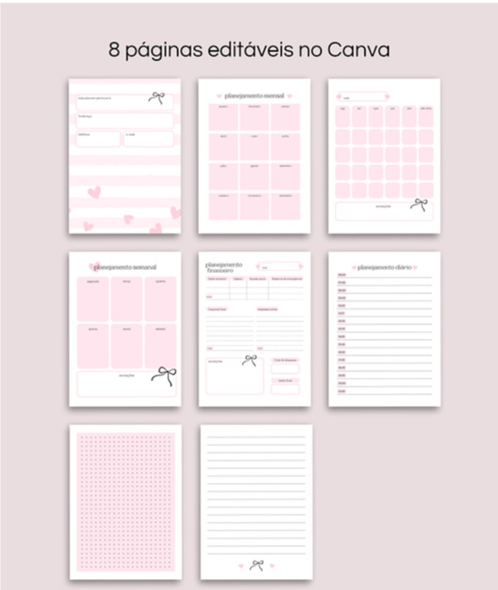 Planner Infantil Lacinhos Editável no Canva para Revenda 3 Planner Infantil Lacinhos Editável no Canva para Revenda - Imagem 3