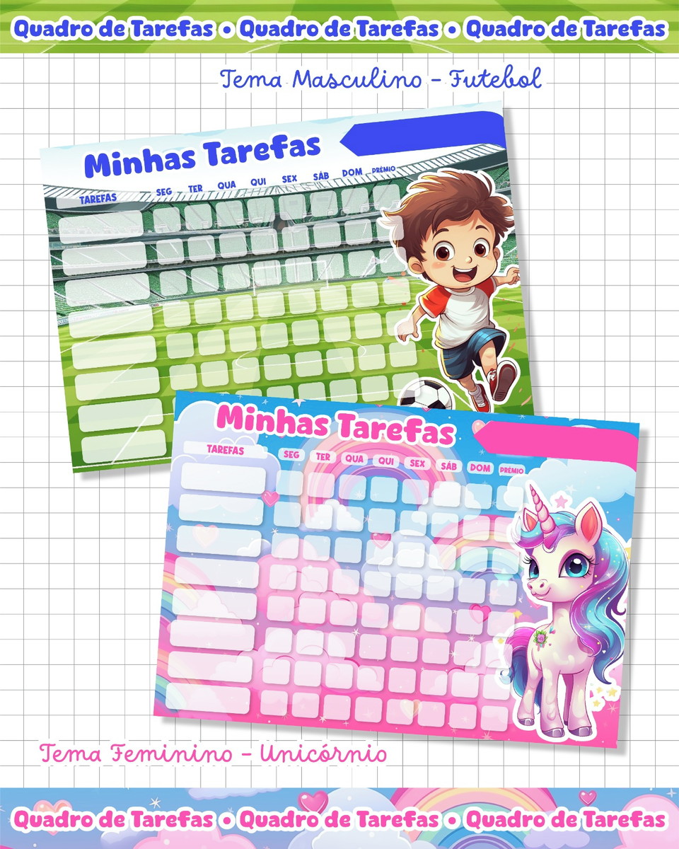 Quadro de Tarefas Infantil Digital para Personalizar e Vender 1 Quadro de Tarefas Infantil Digital para Personalizar e Vender