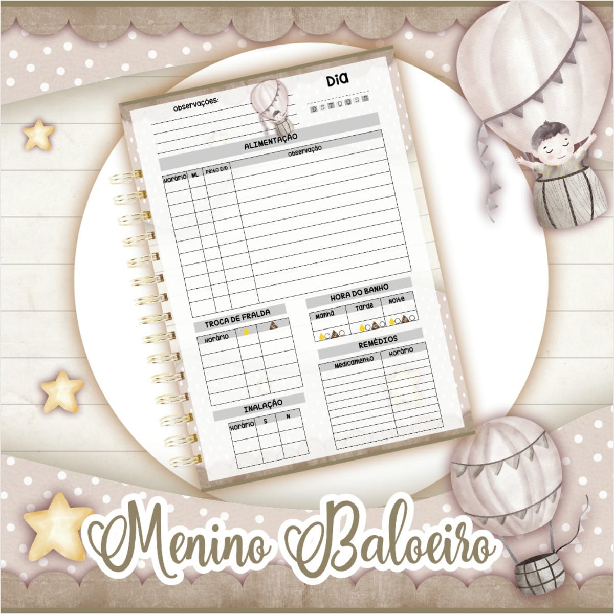 Álbum Rotina do Bebê Menino Baloeiro Digital 2 Álbum Rotina do Bebê Menino Baloeiro Digital - Imagem 2
