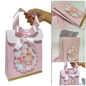 Sacolinha Ursinho Rosa para Lembrancinha Arquivo Digital 2 sacolinha infantil ursinho rosa arquivo digital