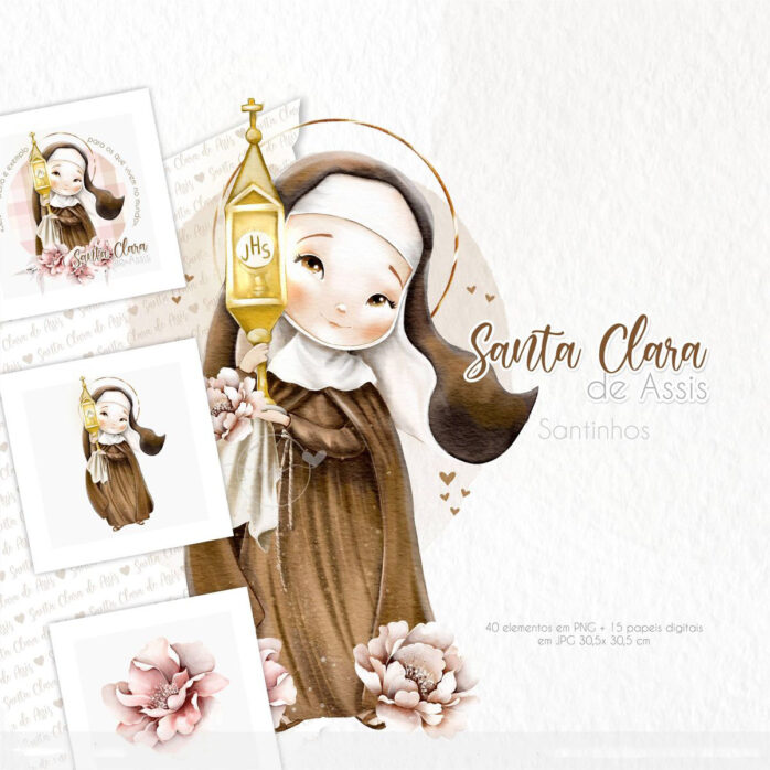 Santa Clara de Assis Kit Digital Imagens e Ilustrações Png
