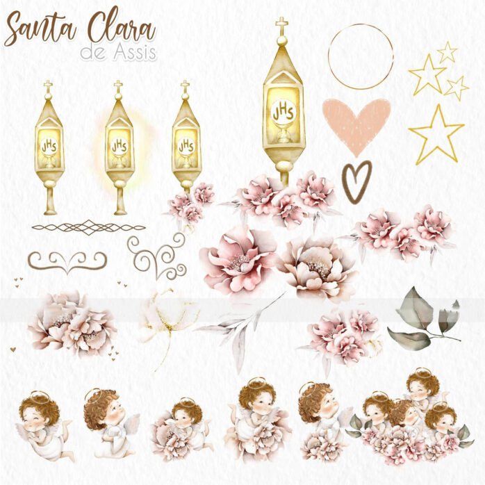 Santa Clara de Assis Kit Digital Imagens e Ilustrações Png