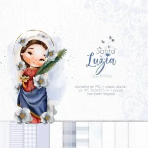 Santa Luzia Kit Digital Santinhos Ilustrações Png Aquarela