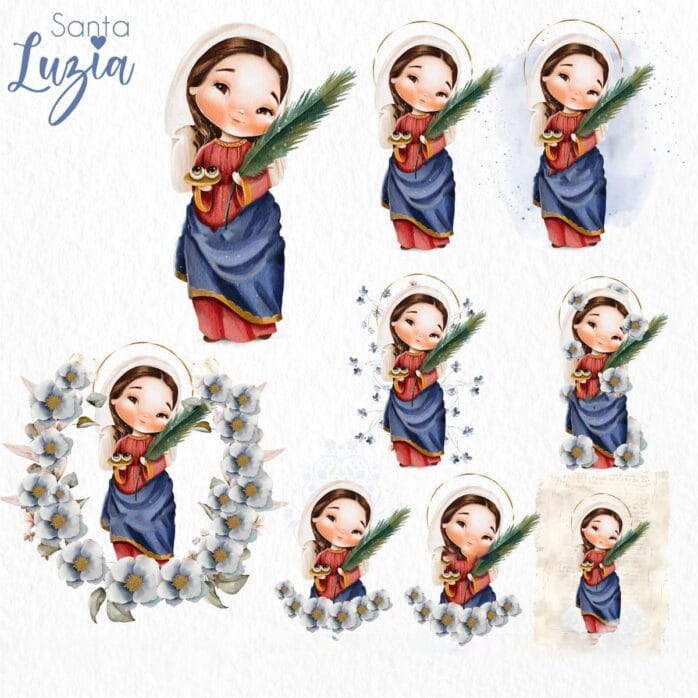 Santa Luzia Kit Digital Santinhos Ilustrações Png Aquarela
