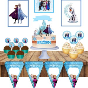 Kit Digital Festa Frozen com Topo de Bolo e Quadros 30 so um bolinho frozen arquivo digital