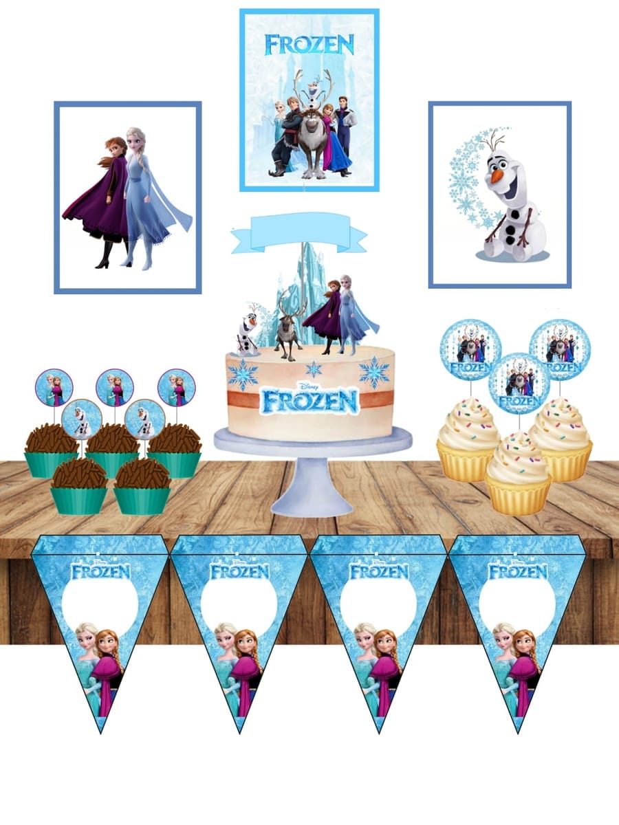 Kit Digital Festa Frozen com Topo de Bolo e Quadros 1 Kit Digital Festa Frozen com Topo de Bolo e Quadros