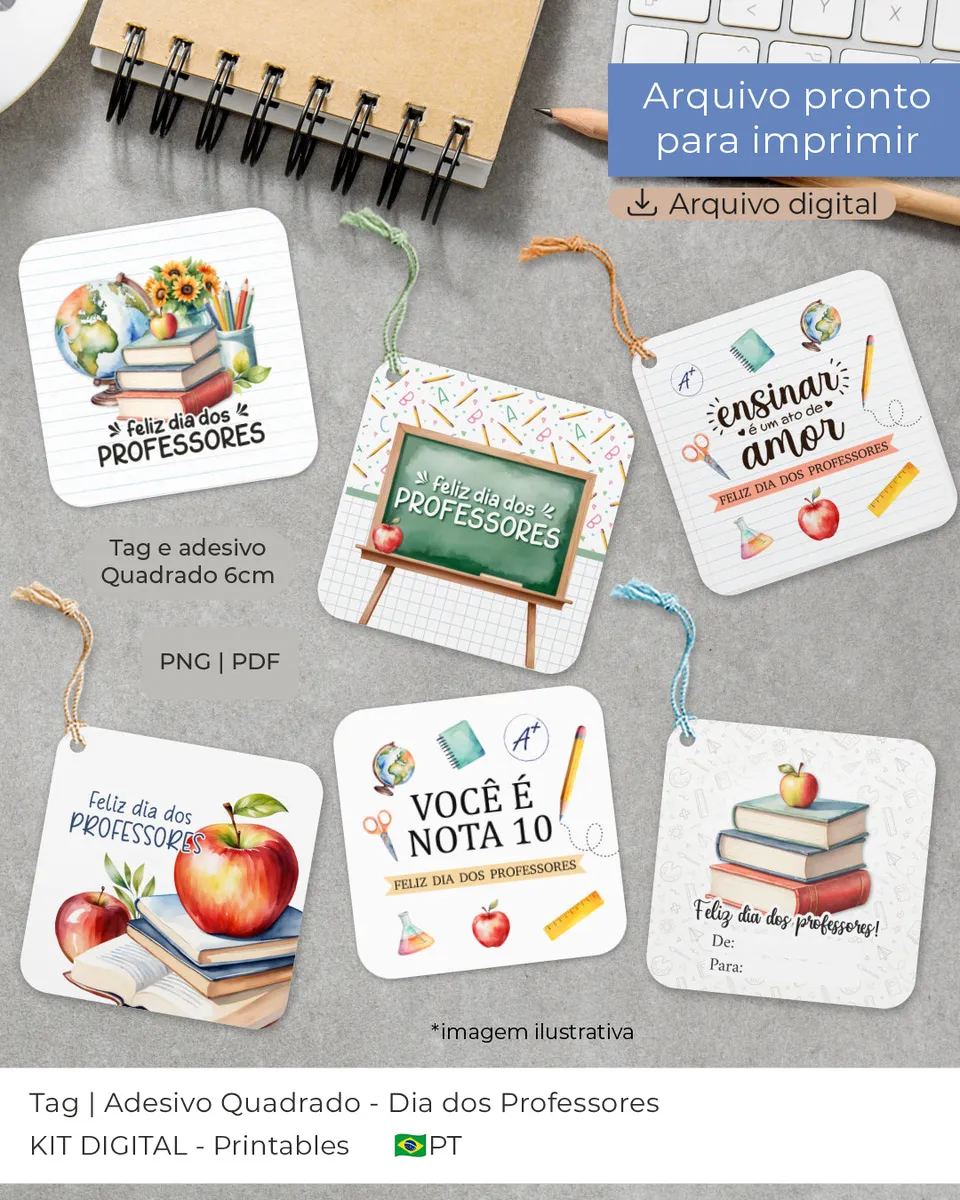 Tag Quadrada 6cm para Professores Personalização Digital 2 Tag Quadrada 6cm para Professores Personalização Digital
