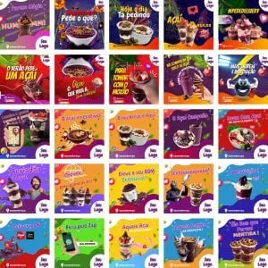 Templates Canva Açaí 200 Artes Editáveis + Bônus