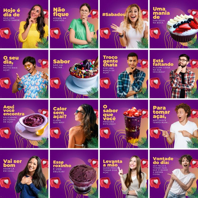 Templates Canva Açaí 200 Artes Editáveis + Legendas