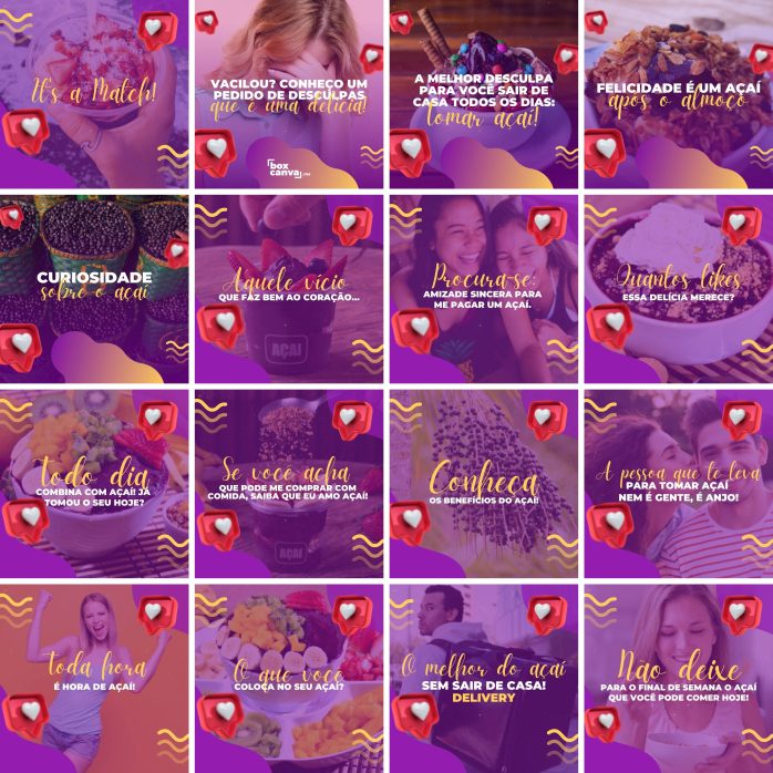 Templates Canva Açaí 200 Artes Editáveis + Legendas