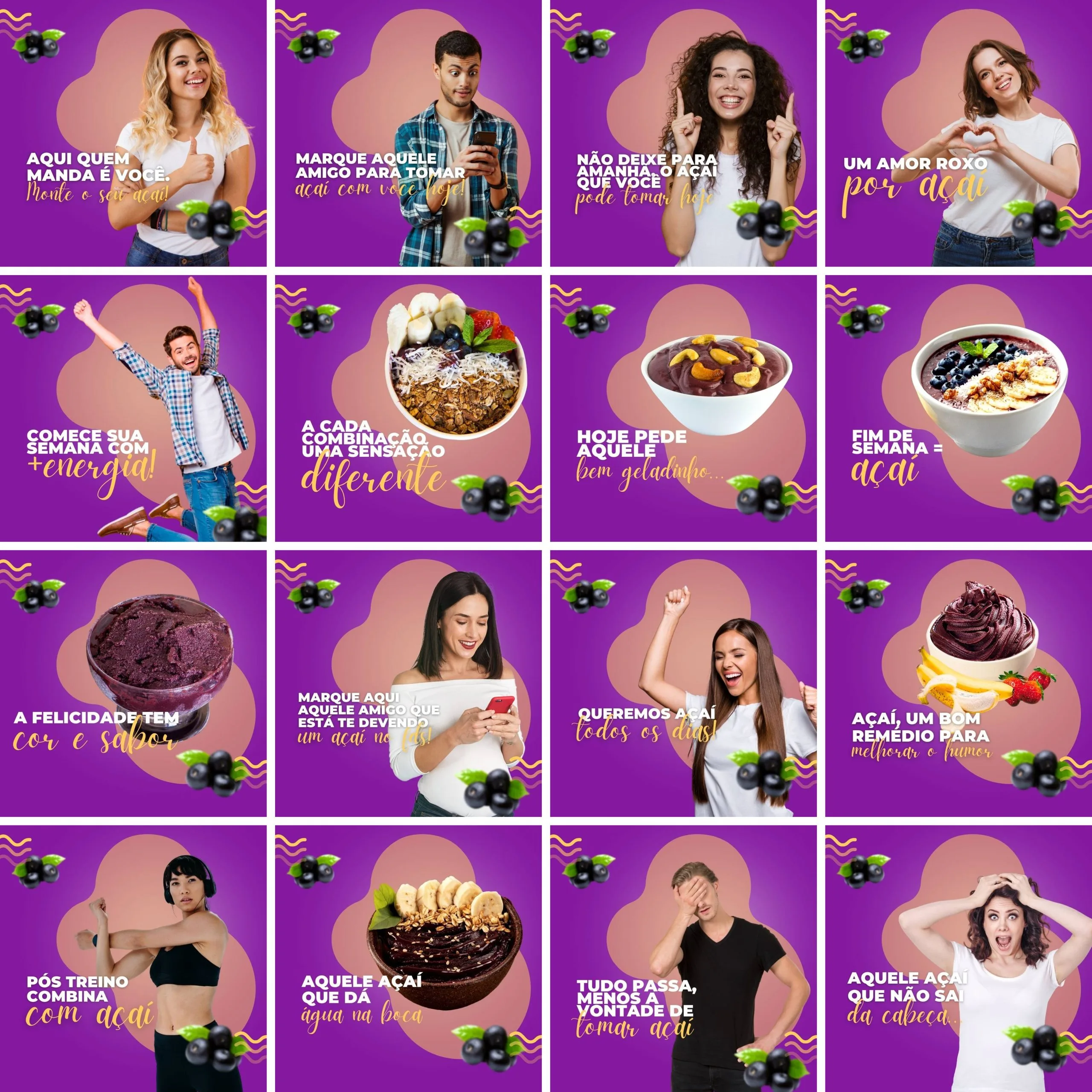 Templates Canva Açaí 200 Artes Editáveis + Legendas 4 Templates Canva Açaí 200 Artes Editáveis + Legendas
