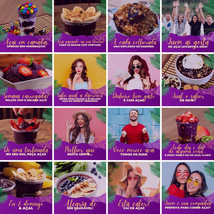 Templates Canva Açaí 200 Artes Editáveis + Legendas