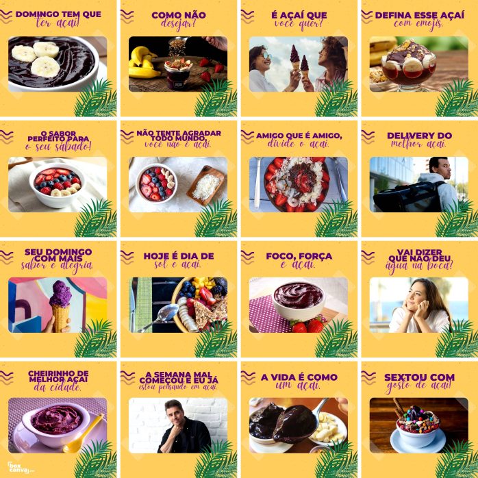 Templates Canva Açaí 200 Artes Editáveis + Legendas