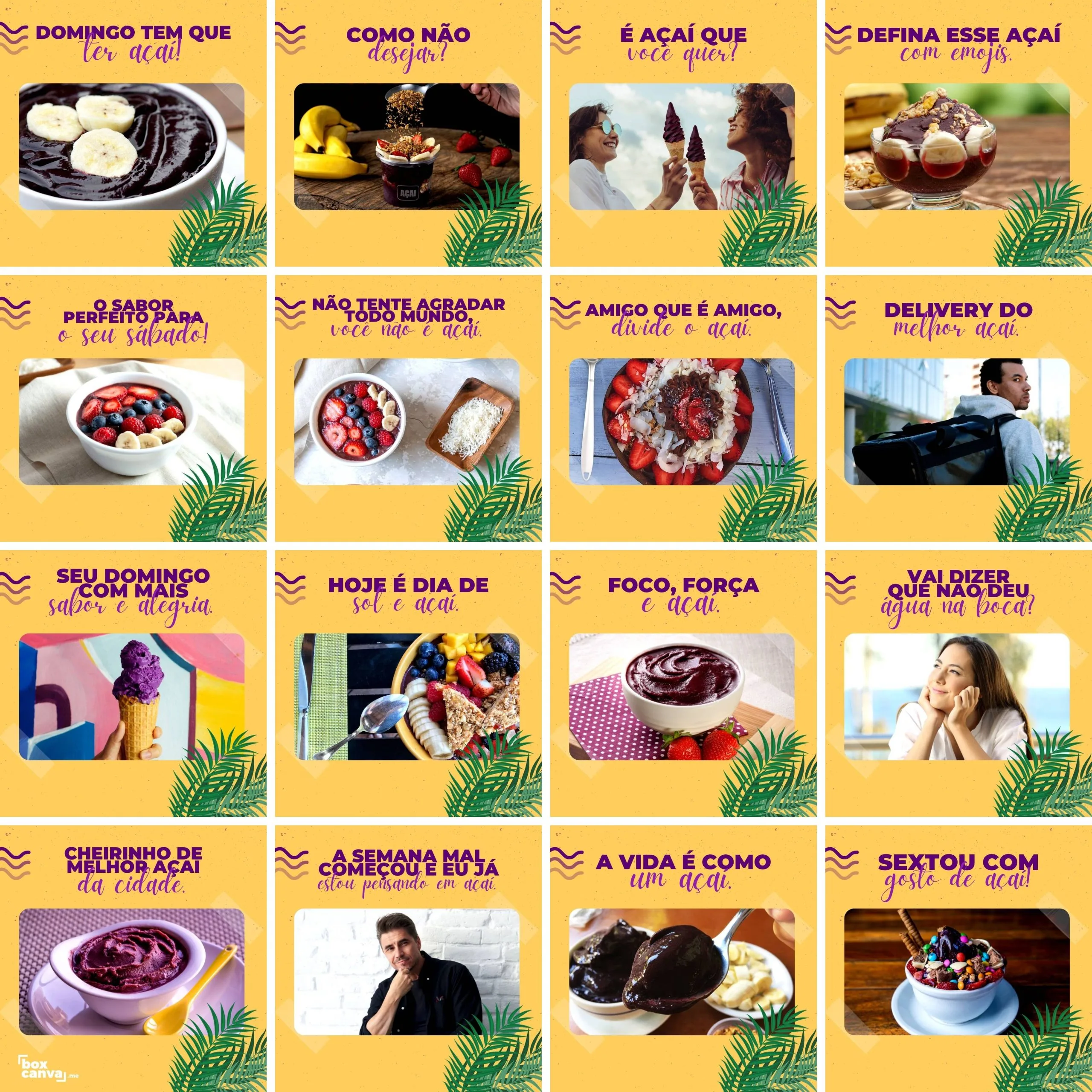 Templates Canva Açaí 200 Artes Editáveis + Legendas 2 Templates Canva Açaí 200 Artes Editáveis + Legendas