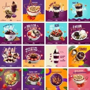 Templates Canva Açaí 32 Artes Editáveis + Bônus