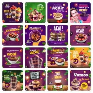 Templates Canva Açaí 65 Artes Editáveis + Bônus