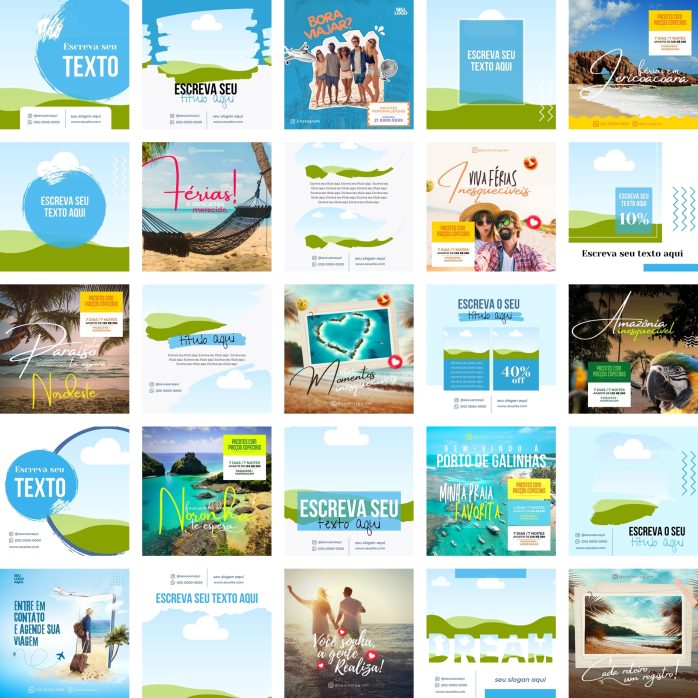 Templates Canva Agência de Turismo Viagens 50 Artes Editáveis + Bônus