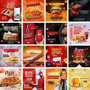 Templates Canva Alimentação Lanches 40 Artes Editáveis + Bônus 4 Templates Canva Alimentação Lanches 40 Artes Editáveis + Bônus