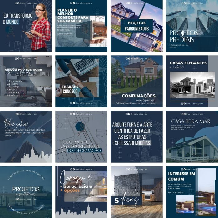 Templates Canva Arquitetura Arquitetos 30 Artes Editáveis + Bônus