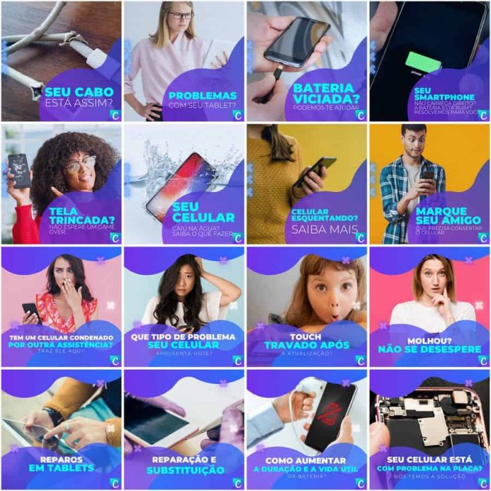 Templates Canva Assistência Técnica Celular 200 Artes Editáveis + Legendas