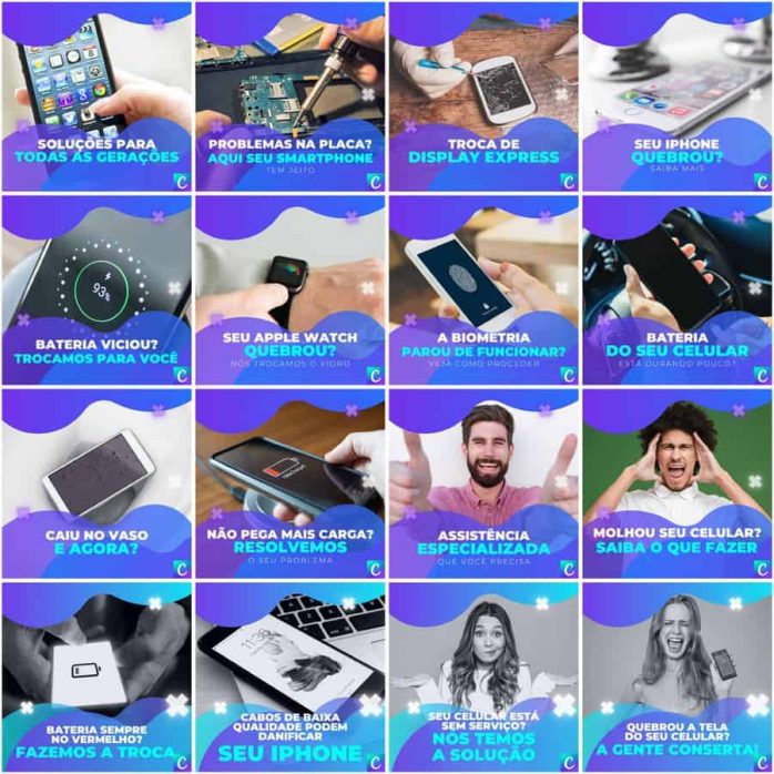 Templates Canva Assistência Técnica Celular 200 Artes Editáveis + Legendas