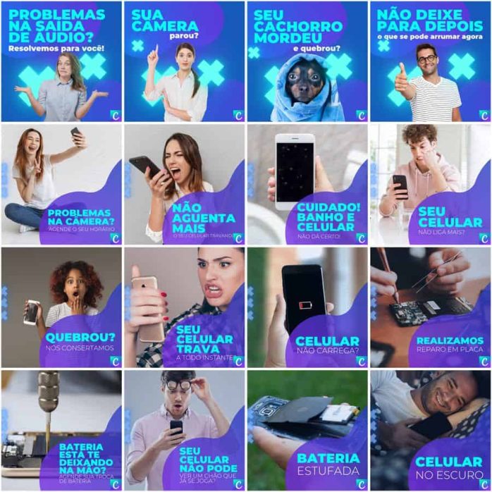 Templates Canva Assistência Técnica Celular 200 Artes Editáveis + Legendas