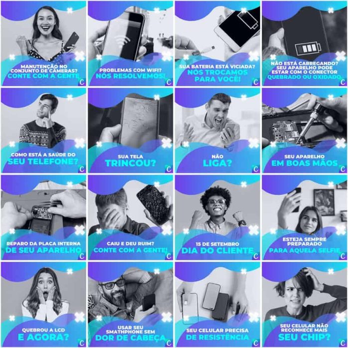 Templates Canva Assistência Técnica Celular 200 Artes Editáveis + Legendas