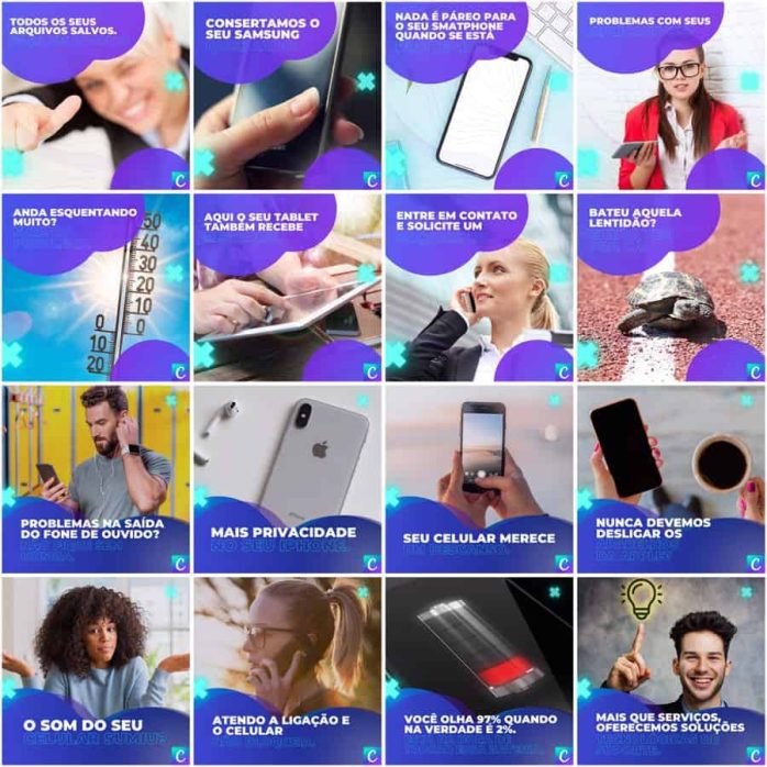 Templates Canva Assistência Técnica Celular 200 Artes Editáveis + Legendas