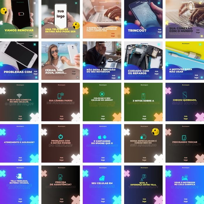 Templates Canva Assistência Técnica de Celular 3.0 100 Artes Editáveis + Bônus