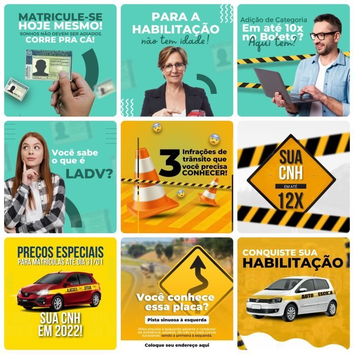 Templates Canva Auto Escola 26 Artes Editáveis + Bônus